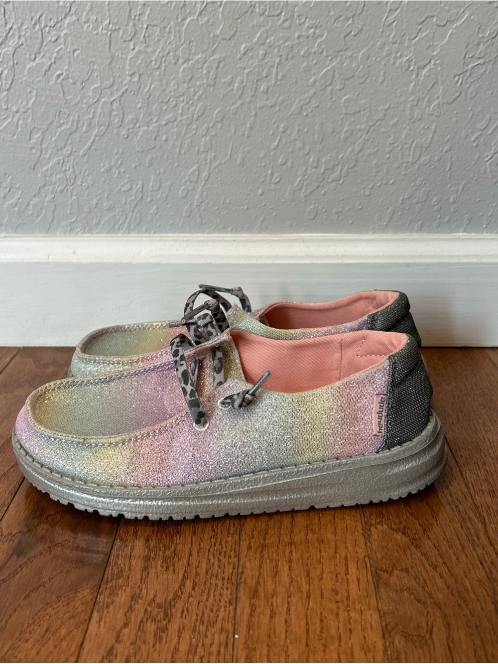 Hey Dude Wendy Sneakers Slip On Shoes Girls Size 13 Sunset Pink Silver Glitter